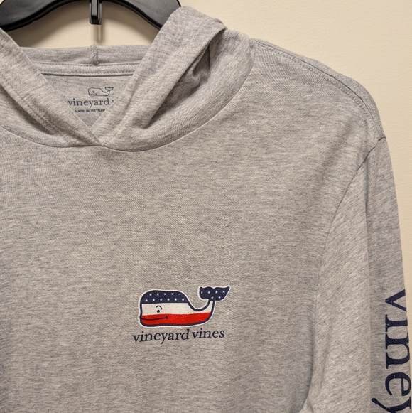 Vineyard Vines Men's Long Sleeve Hoodie Gray Heather with Patriotic Logo XL - Picture 4 of 11